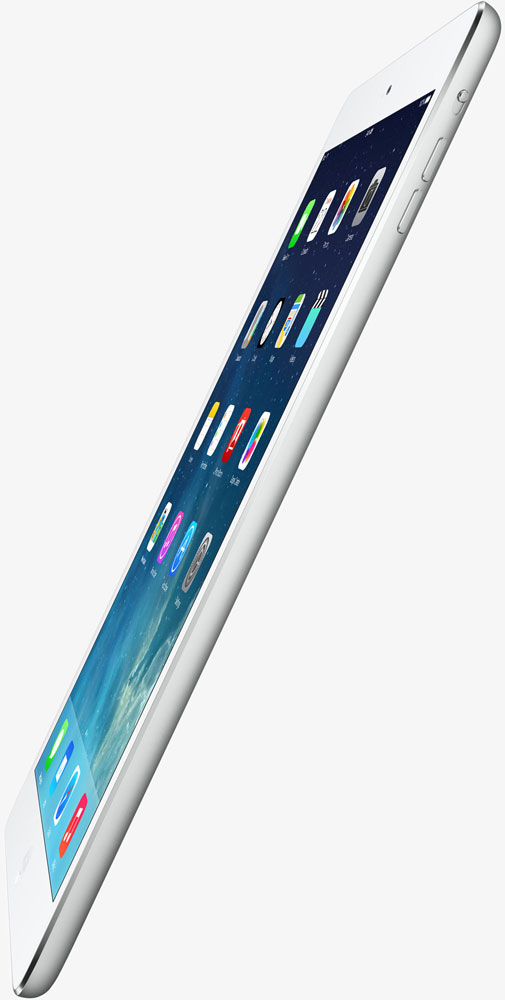  Right side view of an iPad Air in standing position, tilted toward the back a little  